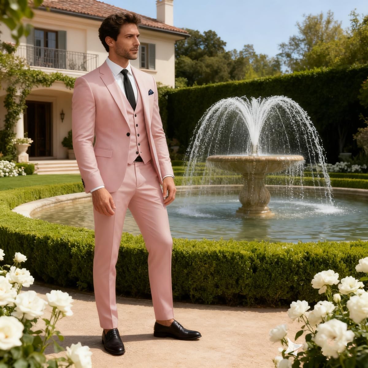 Slim Fit Suit Men 3 Piece Mens Wedding Suits Single Breasted Suit for Men Groomsmen One Button Blazer Vest Pant