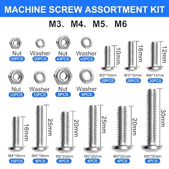 333PCS Machine Screws Nuts and Bolts Assortment Kit, Stainless Steel Bolts 9 Sizes M3 M4 M5 M6 Phillips Pan Head Hardware Screws Assortment Kit, Assorted Bolts, Nuts and Washers Kit