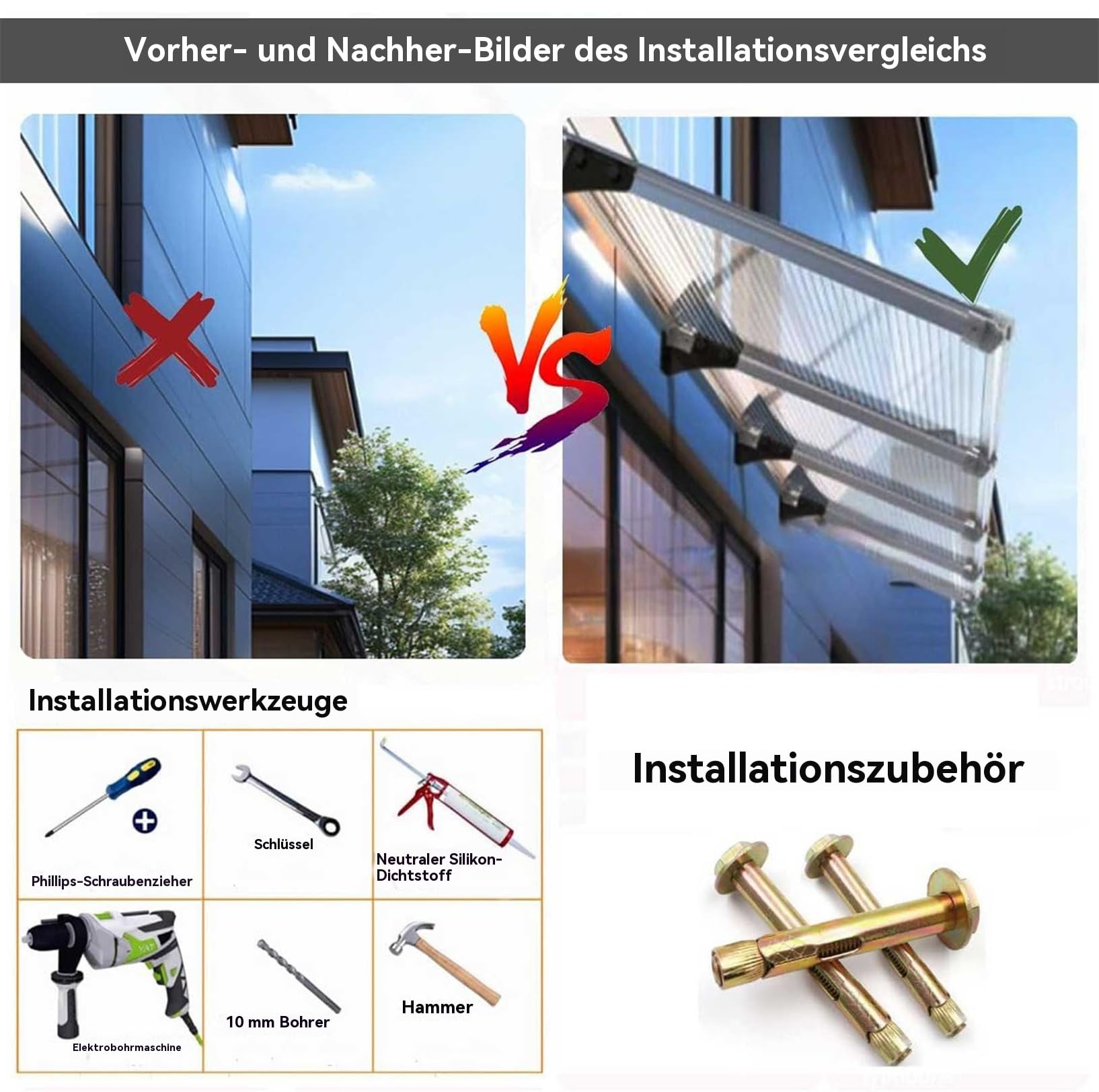 Fenstervordach für Türen Vordach Haustür,Polycarbonat und Aluminium Rahmen,für Balkon-Traufe-Garten-Regen- und Schneeschutz Hohe Stabilität vordach Ideal für Veranda