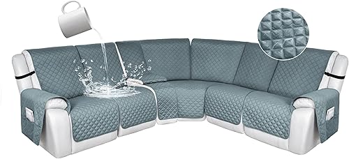 Miniatura 12 de HDCAXKJ 100% Fundas impermeables para sofá seccional reclinable en forma de L, funda de sofá reclinable acolchada lavable, fundas de esquina para