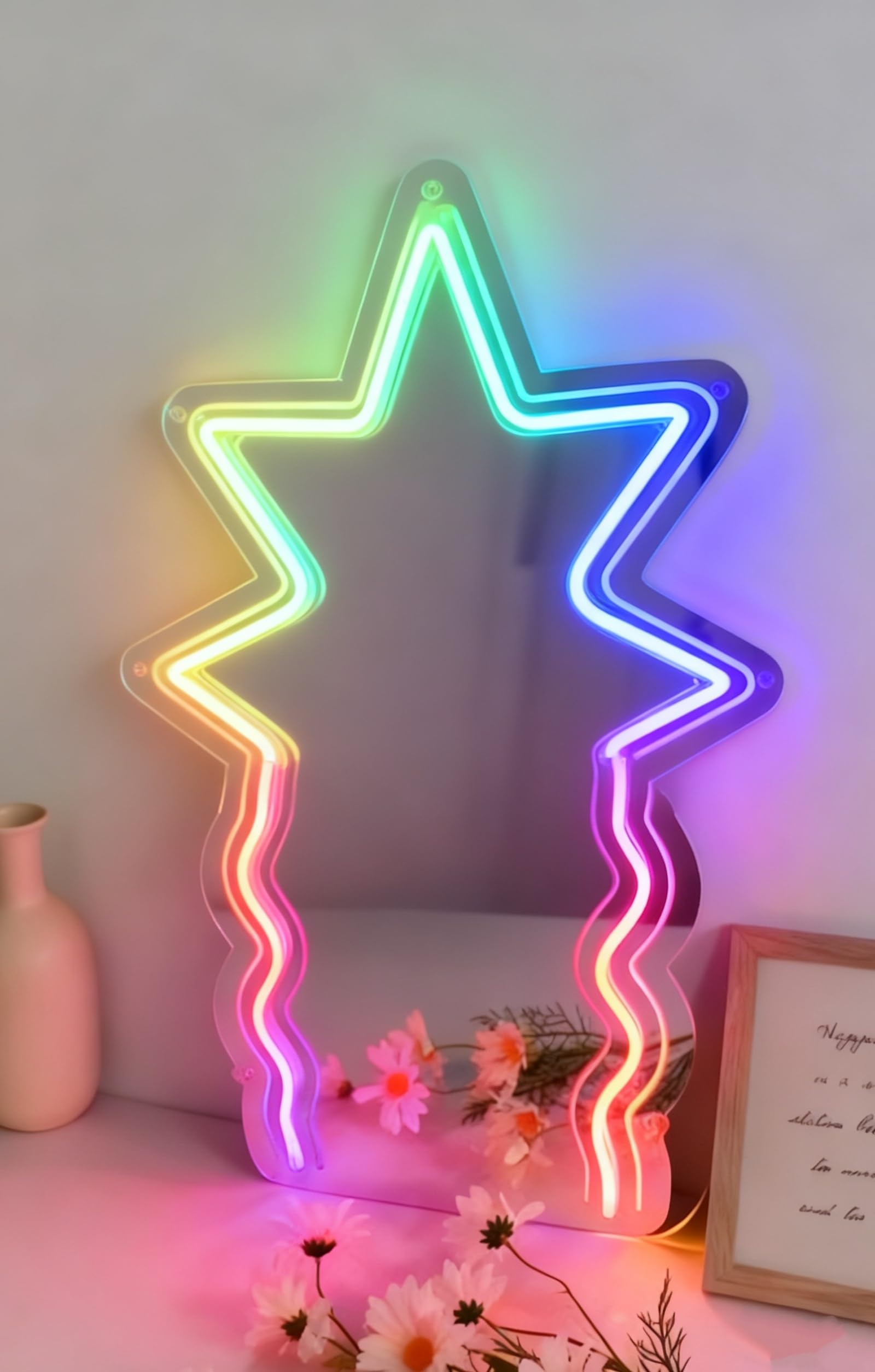 Star Mirror RGB Neon Sign Mirror - Wedding Home Decor Wall Art Light for Bedroom Living Room Dressing Room Party Decorations