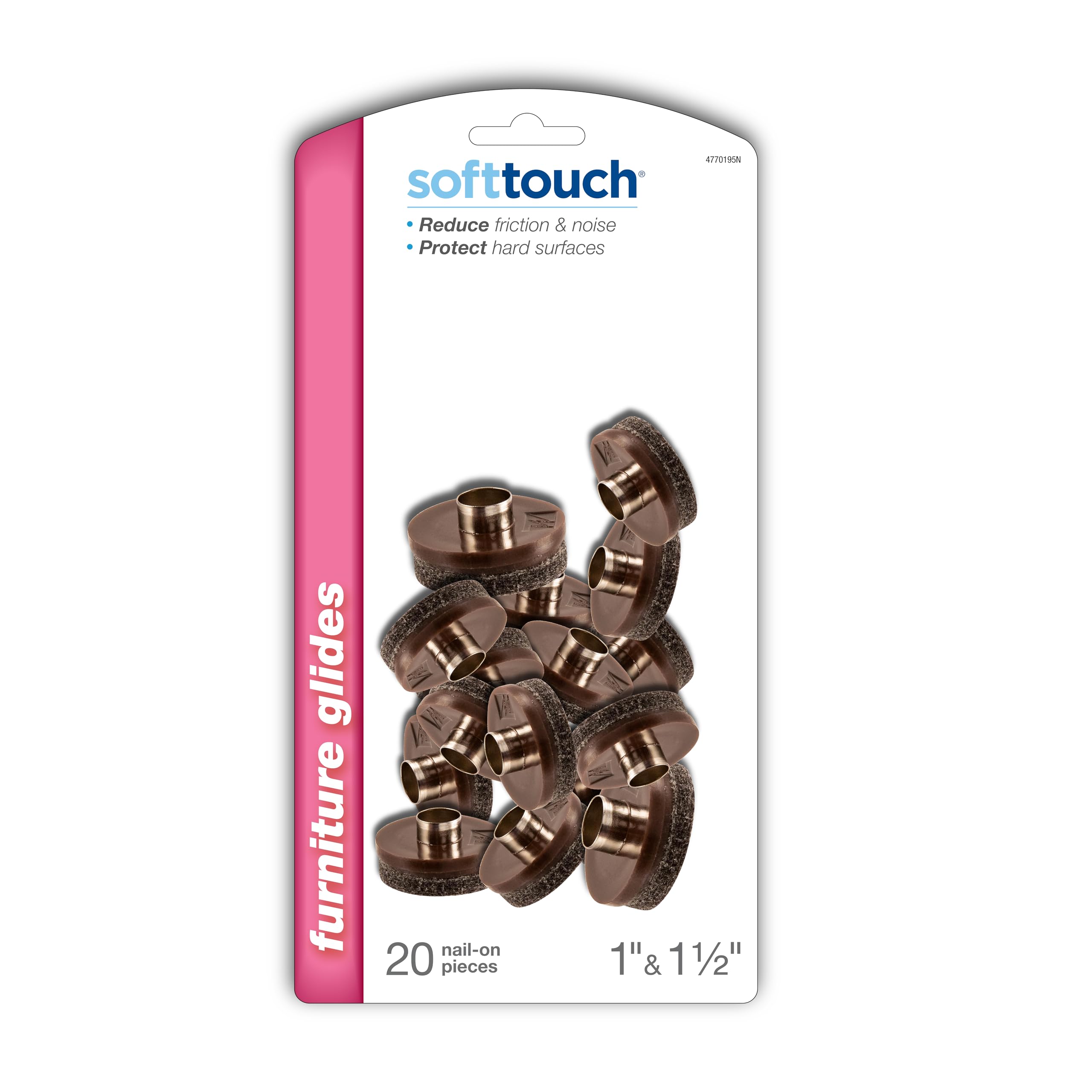 SOFTTOUCH 4770195N Almohadillas de Fieltro Resistentes para Muebles de Madera y Superficies duras, Paquete económico (20 Piezas), marrón, Redondo de 1 1.5 Pulgadas
