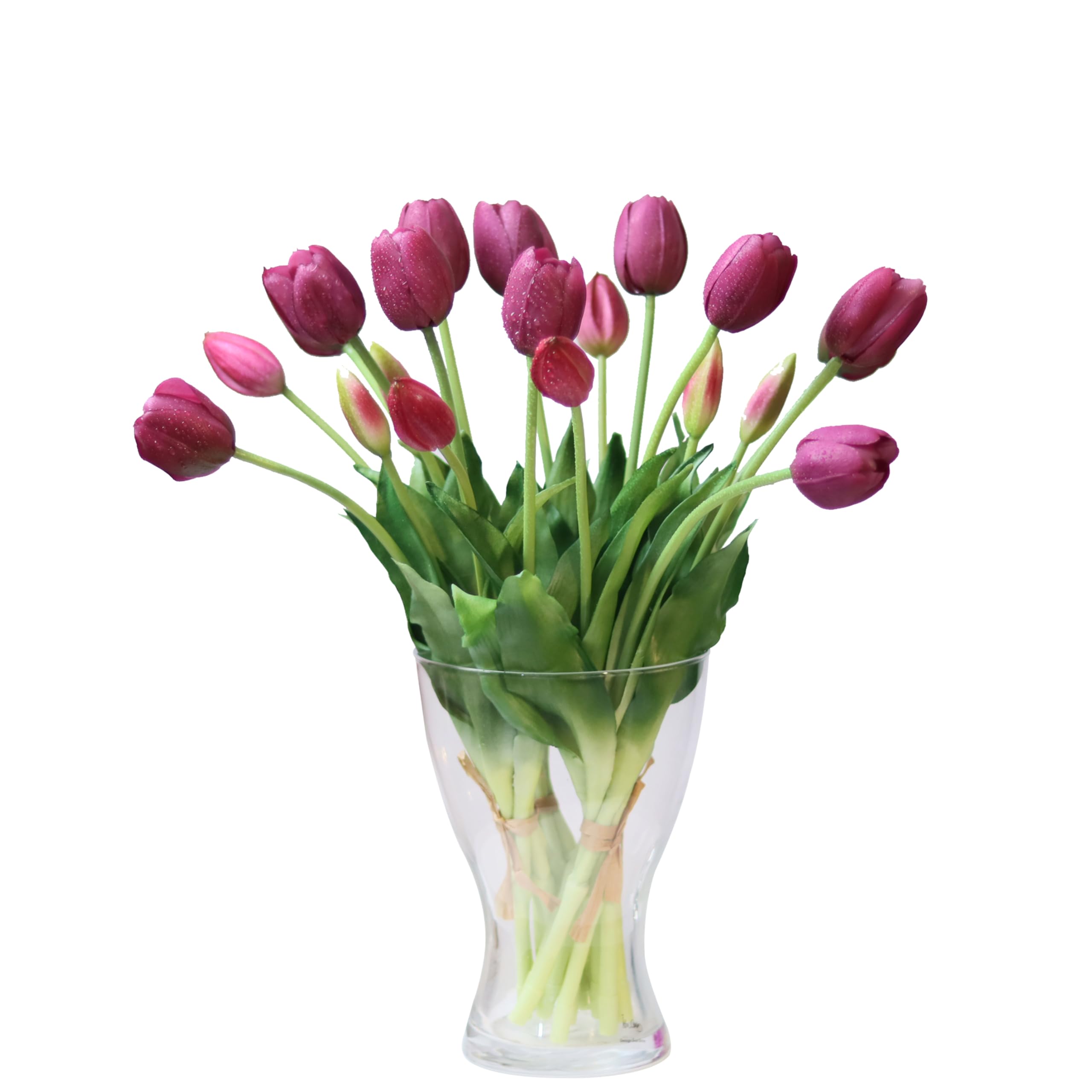 Künstliche Tulpen, 40,6 cm, fühlen sich echt an, mit künstlichen Blättern, künstlichen Tulpen und Knospen für Heimdekoration, Tafelaufsatz, Ornament, Hochzeitsstrauß, Dunkelviolett, 20 Stück