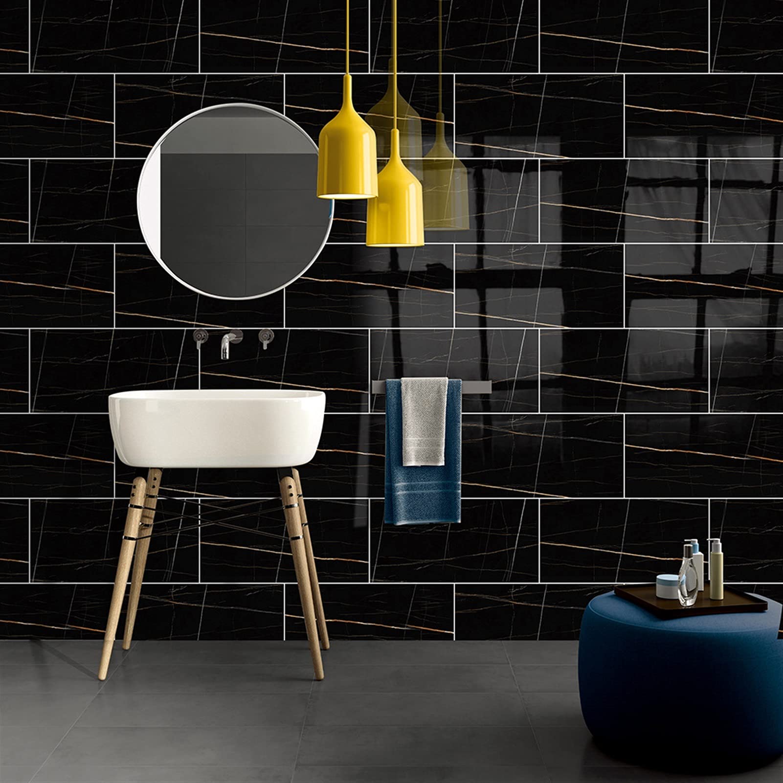 Adesivi ​Murali 4 PZ. Adesivi murali in marmo nero autoadesivo FAI DA TE Carta da parati impermeabile for bagno Decorazione da cucina Decalcomania for la casa Decor Home 30x60cm Wallpaper