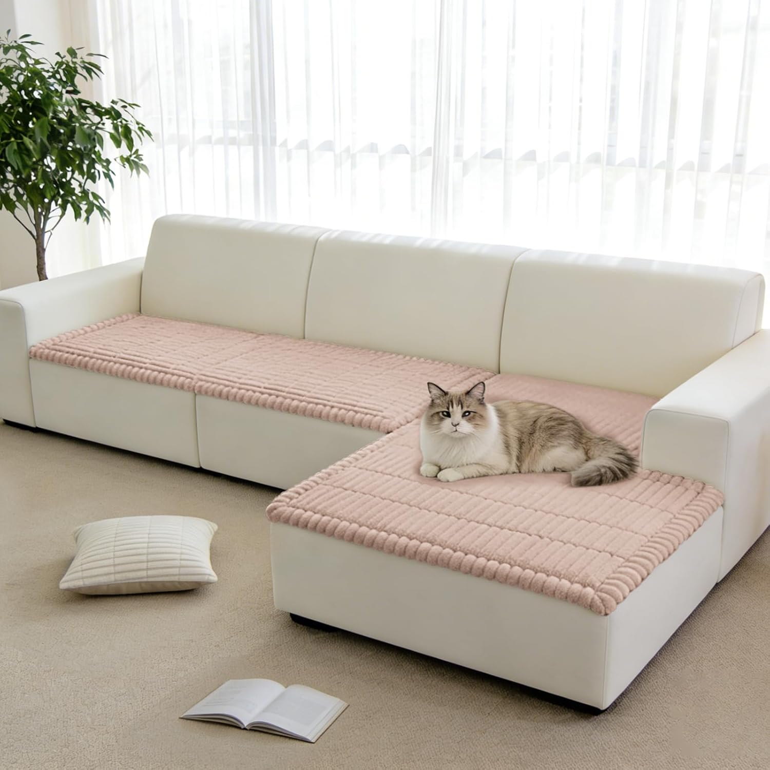 Fuzzy Pet Couch Covers for Dogs Washable, Thick Couch Covers for 2 Cushion Sofa Pet Friendly, Non Slip Plush Dog Couch Cover for for Sectional, Loveseat (Champagne, 27.6" x 59")