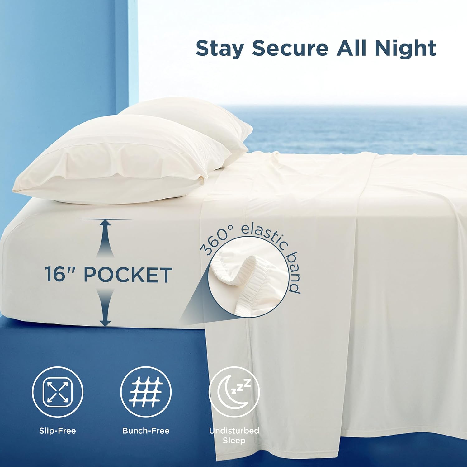 Bedsure Silver Infused Bed Sheets, Cooling Sheets for Hot Sleepers and Night Sweats, Deep Pocket Up to 16 Inches, Ultra Soft & Silky Smooth King Size Sheets Set, 4 Pieces, White