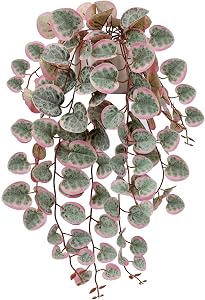 DILATATA Fake Plants 43cm Artificial String of Hearts Plants with Ceramic Pot Faux Draping Ceropegia Woodii Succulent Plants for Home Bedroom Table Shelf Office Hotel Decor