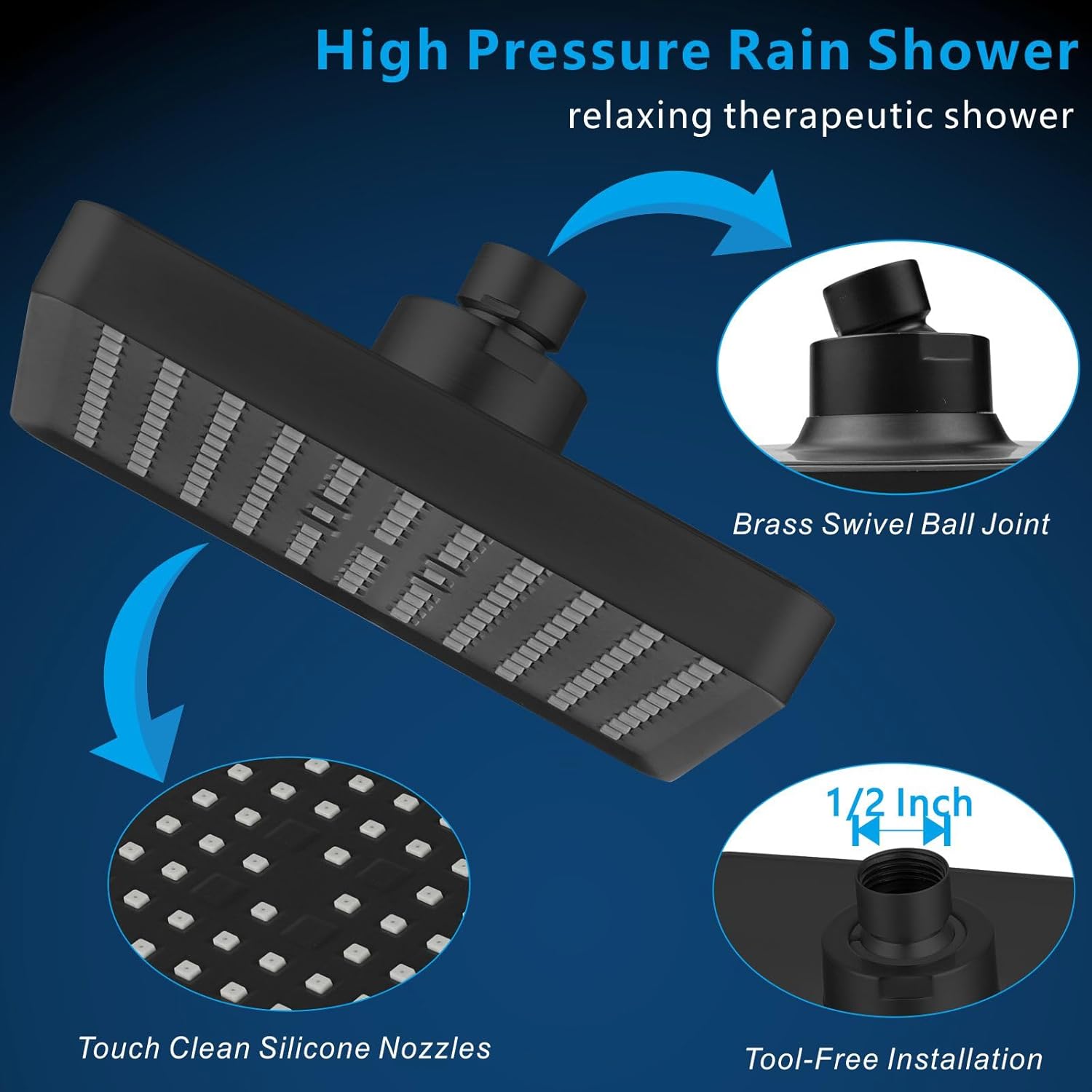 Voolan High Pressure Rain Shower Head with Handheld Spray Combo, Hand Held Filter Showerhead with Self-adhesive Holder and 59" Hose (Matte Black)