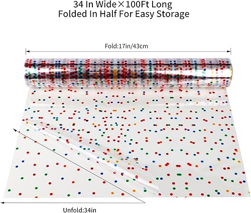 Miniatura 78 de CMFYHM Rollo de celofán transparente (34 pulgadas x 120 pies) de celofán de lunares dorados de 3 mil, rollo de papel de celofán para regalo, cestas