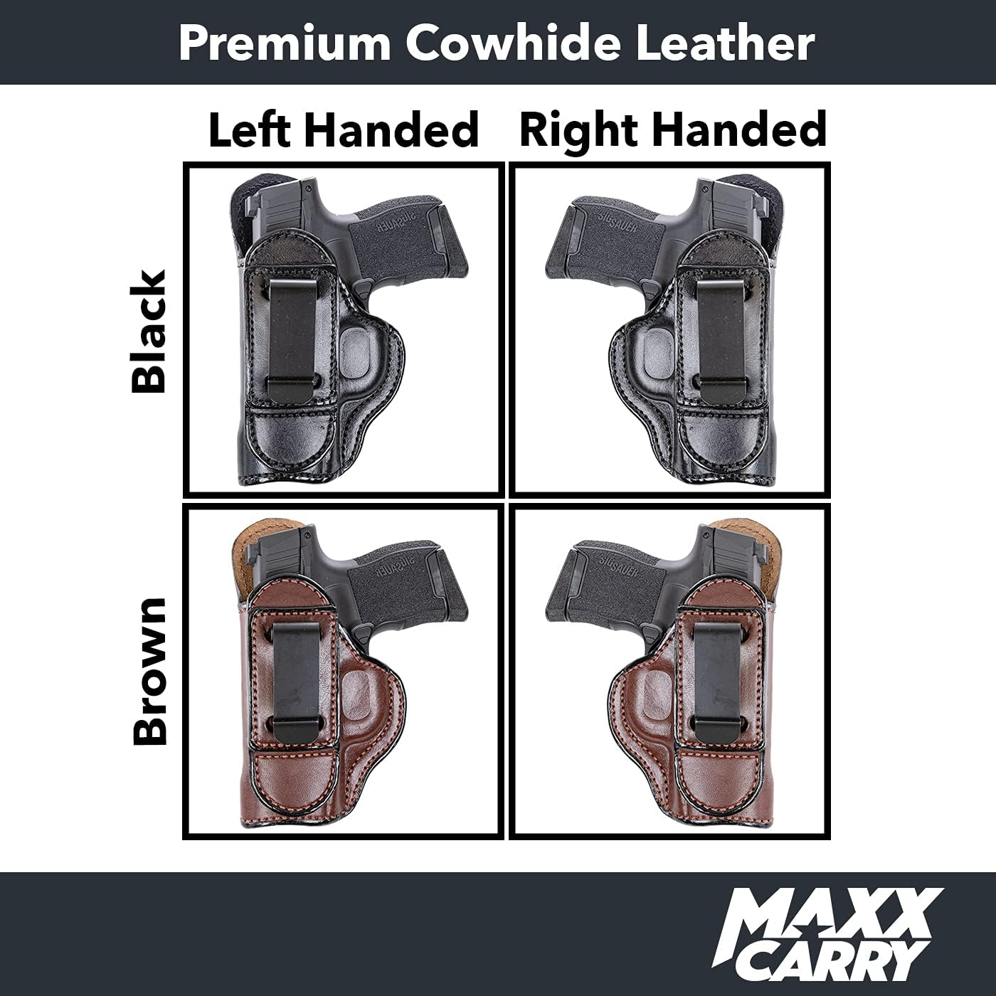 Maxx Carry Compatible with/Replacement for IWB Tuckable Leather Gun Holster for Tuck in Shirt Fits: Sig Sauer P365 Nitron Micro Compact 9mm, P365 SAS, P938
