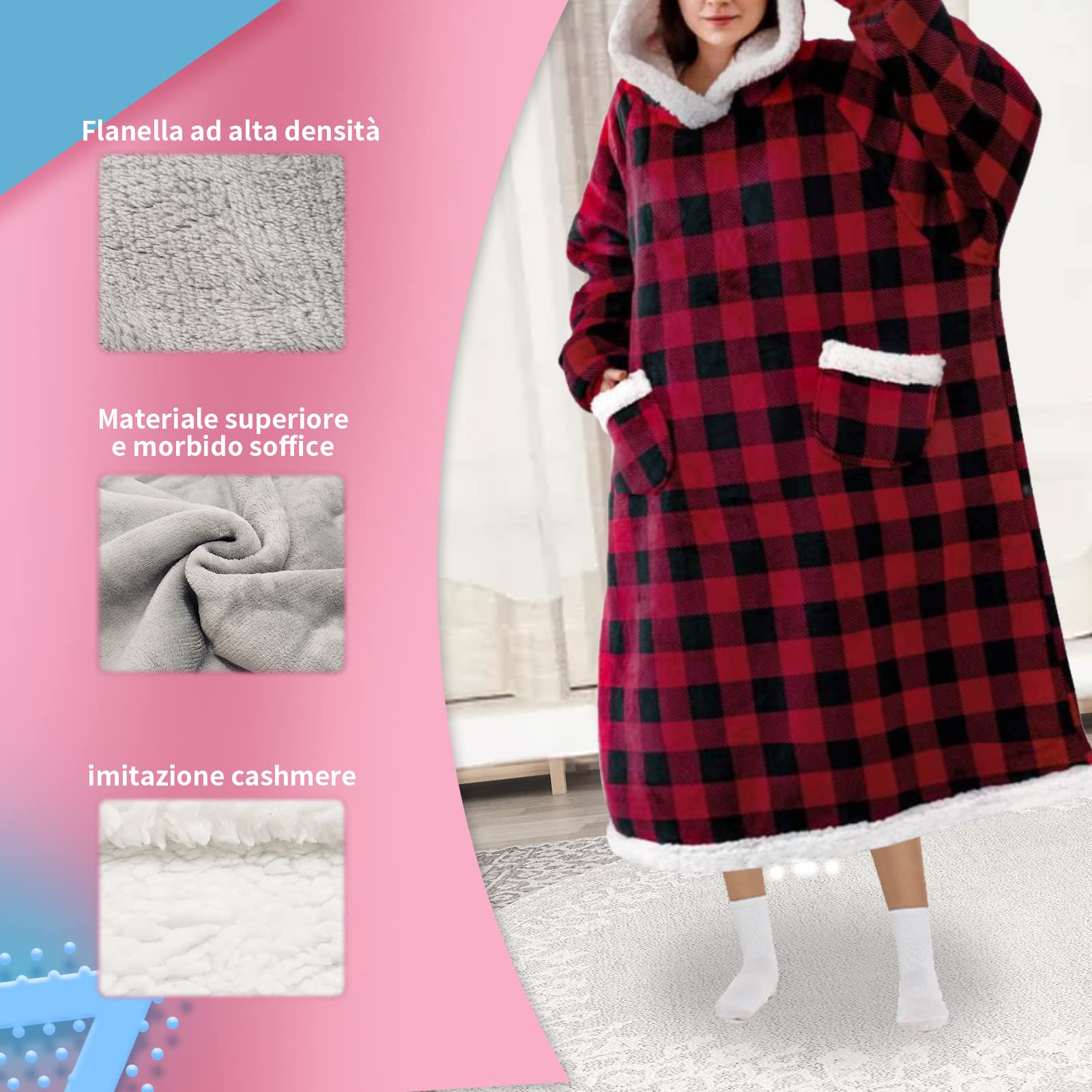 FEELJAM Coperta con maniche donna Coperta con cappuccio da uomo Coperta accogliente con maniche Per coperta TV per adulti