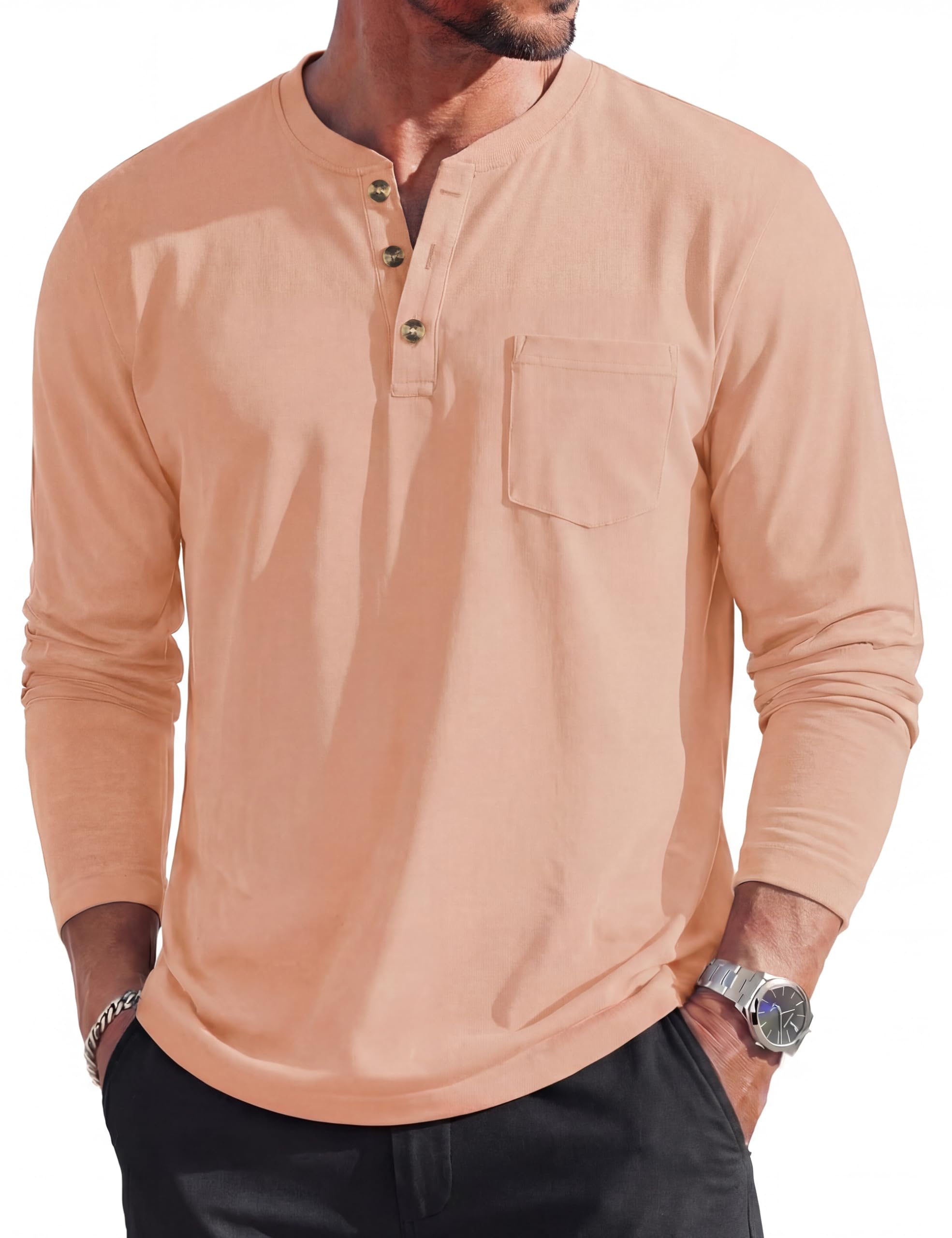 MAGCOMSEN Men's Henley with Pocket