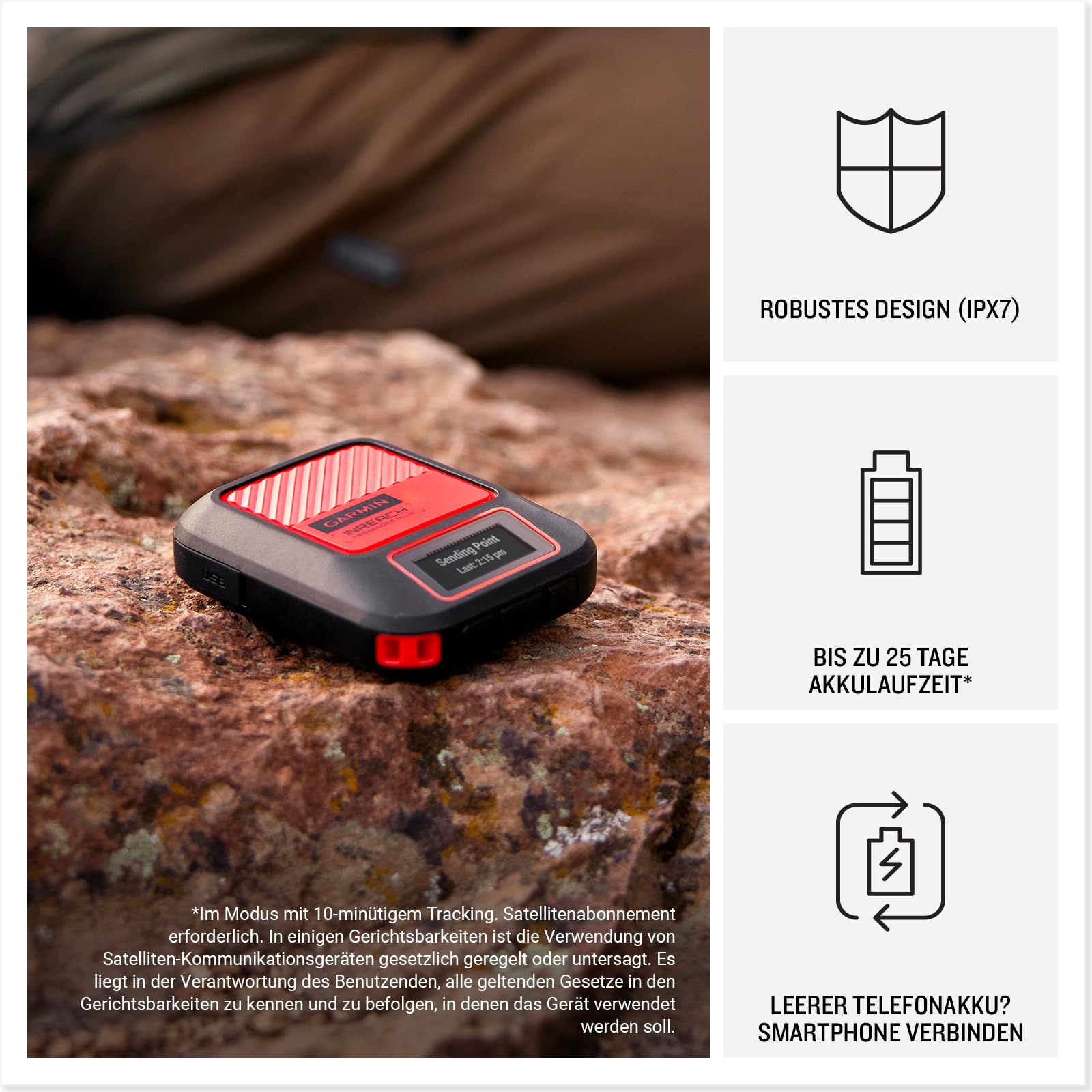 Garmin inReach Messenger Plus - Satelliten-Kommunikationsgerät mit Multimedie-Nachrichten, 2-Wege-Kommunikation, Verschicken und Empfangen von Fotos, Akkulaufzeit bis zu 25 Tage