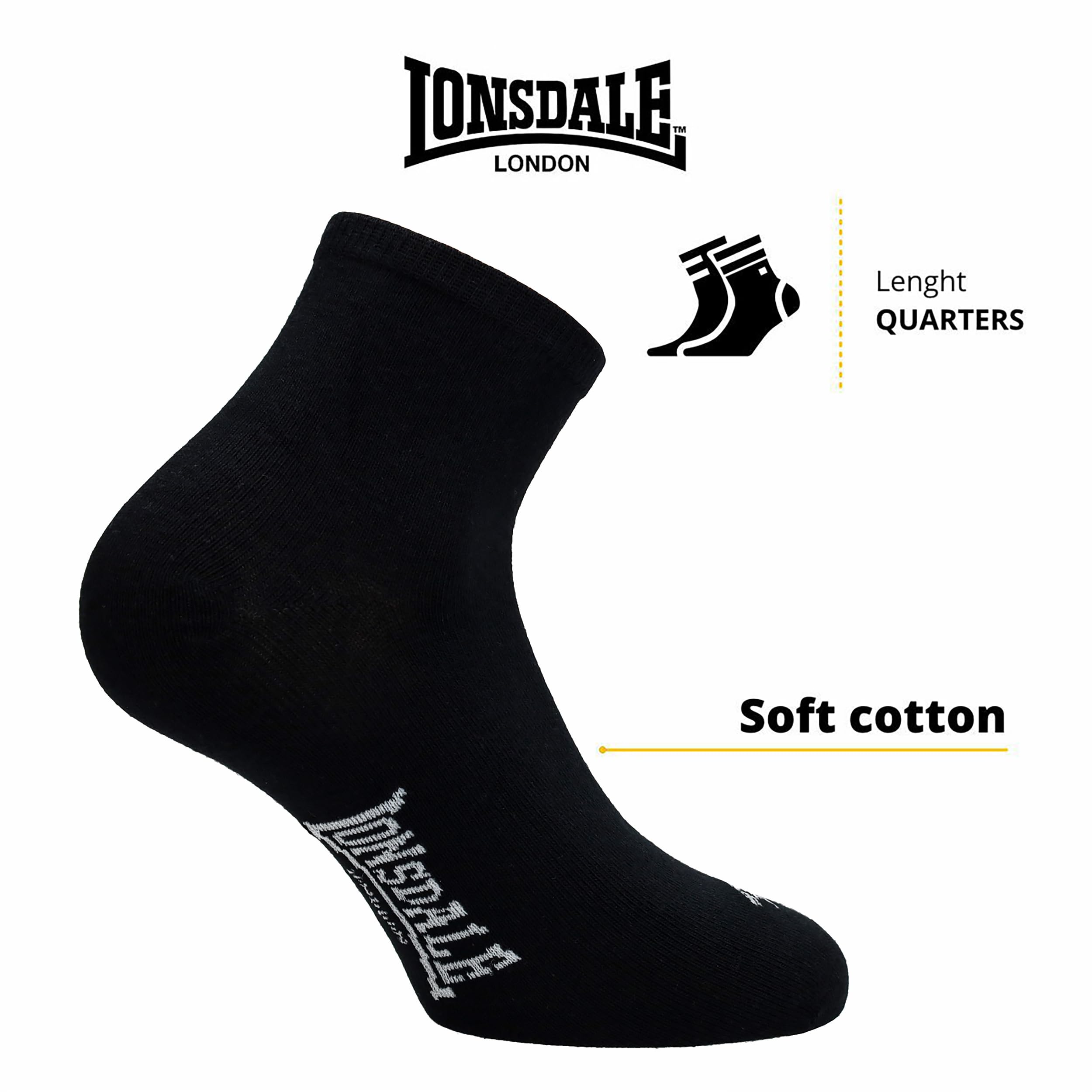 Lonsdale 6 Paia Calzini Corti Uomo Donna - Calzini Sportivi Quarter - Lunghezza Sopra la Caviglia - Cotone Traspirante