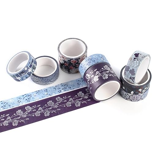 Miniatura 6 de YUBX Elegance Blue Washi - Juego de 23 rollos de cinta adhesiva decorativa para manualidades, manualidades, diarios, planificadores, álbumes de