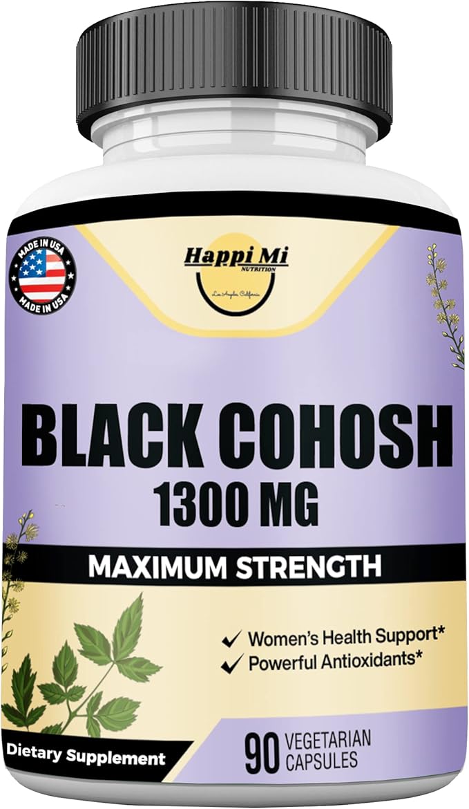 Happi Mi Nutrition Black Cohosh Root Organic 1300MG, Added Black Pepper Extract for