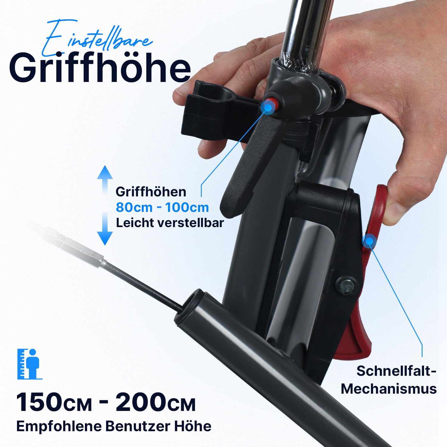 Rollator, leicht und ergonomisch, Gehhilfe mit höhenverstellbaren Griffen, extra breiten Reifen, Stabilität auf allen Untergründen, nur 8 Kg, Stockhalter und geräumiger Korb, Innen und Draußen