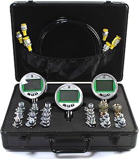 SINOCMP Digital Pressure Gauge Kit with 3 Pressure Gauges 3 Test Hoses and 24 Couplings, Hydraulic Gas Water Pressure Test Kit for CASE Komatsu Excavator Construction Machinery