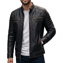 Mens Leather Jacket - Real Lambskin Classic Cafe Racer Style Leather Jackets For Men