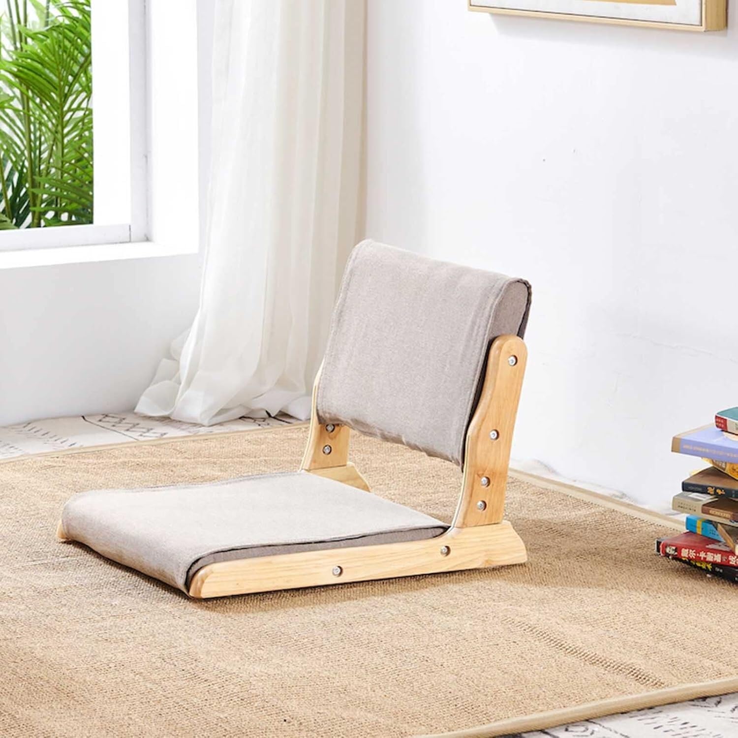 Silla de Piso, Silla de Yoga de meditación Tatami, Silla Plegable for Interior y Exterior con Respaldo, Silla con Respaldo sin Patas de Madera de Caucho(B)