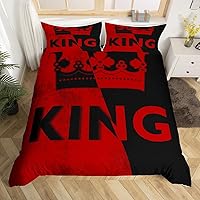 Vista 25 de Erosebridal Juego de funda de edredón para parejas, color rojo y negro, tamaño Queen, Queen of Everything King of What Left Funda de edredón