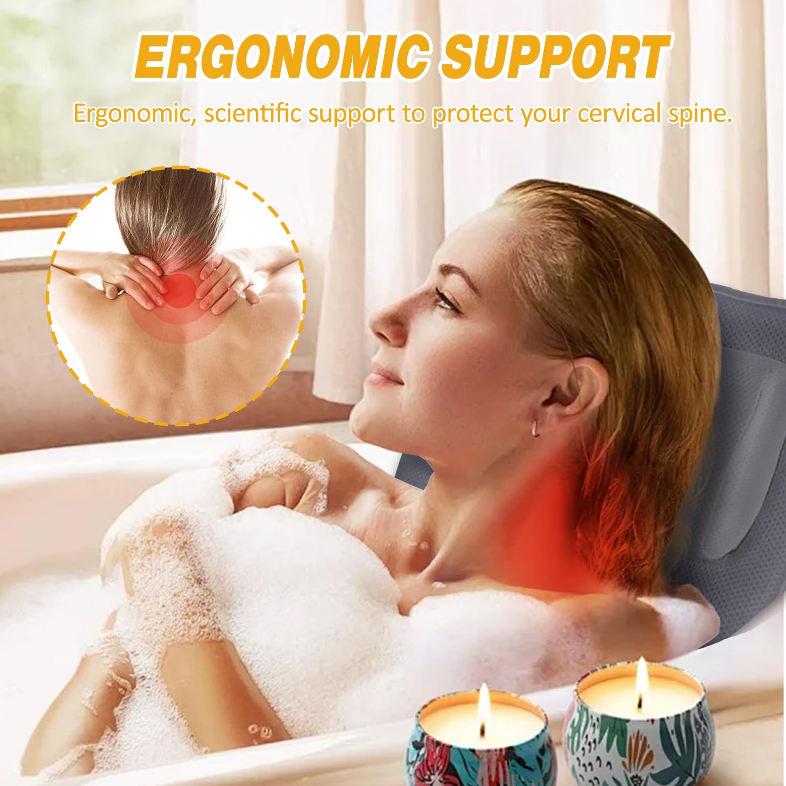 Coussin de bain pour tout le corps, épais et luxueux, avec coussin respirant, coussin de bain avec 13 ventouses, accessoires de spa confortable, relaxation, gris B