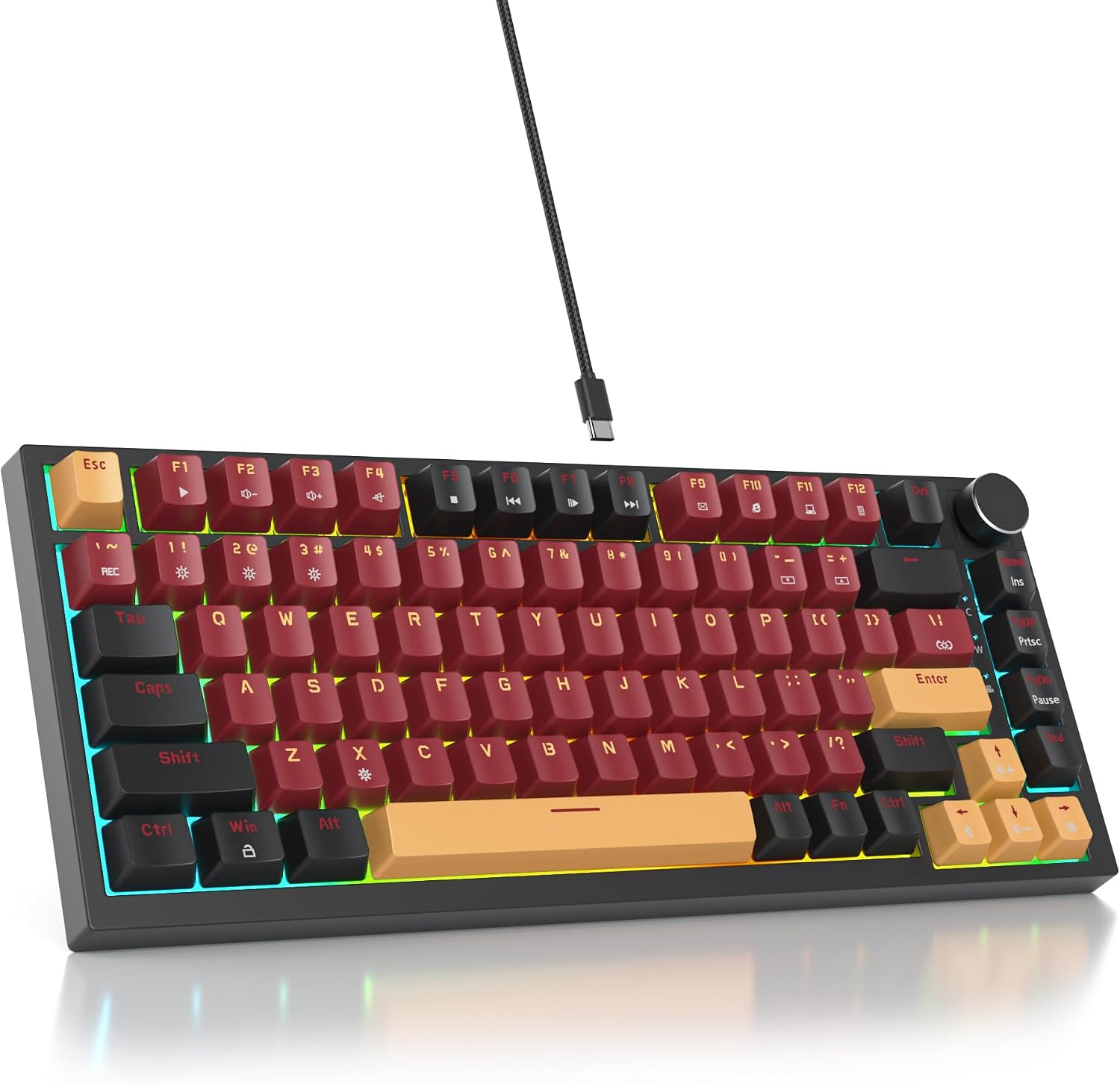 Custom Gaming Keyboard 75 Percent Hot-Swap Wired Mechanical RGB Keyboard with Seal and Sound Absorbing Pads Programmable American QWERTY V400 Red Samurai