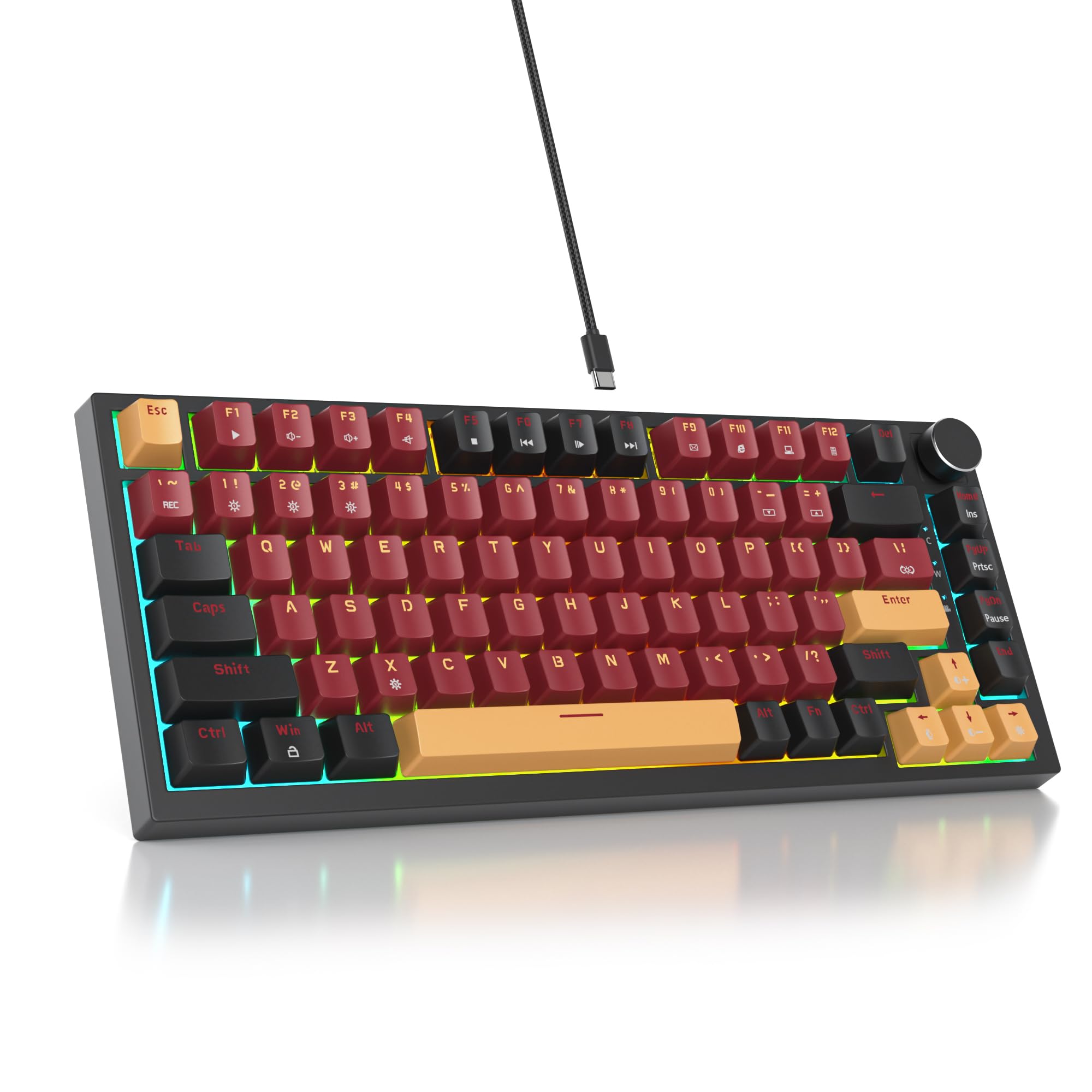 V400 Teclado Mecanico 75% Gasket Mouted, Personalizado Intercambiable En Caliente 75% TKL Cableado Mecánico RGB Teclado con Almohadillas Que Absorben El Sonido, Americano QWERTY Programable