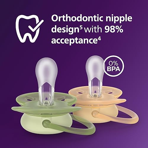 Miniatura 3 de Philips Avent Chupetes ultrasuaves  Diseño ortodóntico, para bebés de 6 a 18 meses, escudo flexible, pezón simétrico de silicona, sin BPA, 2