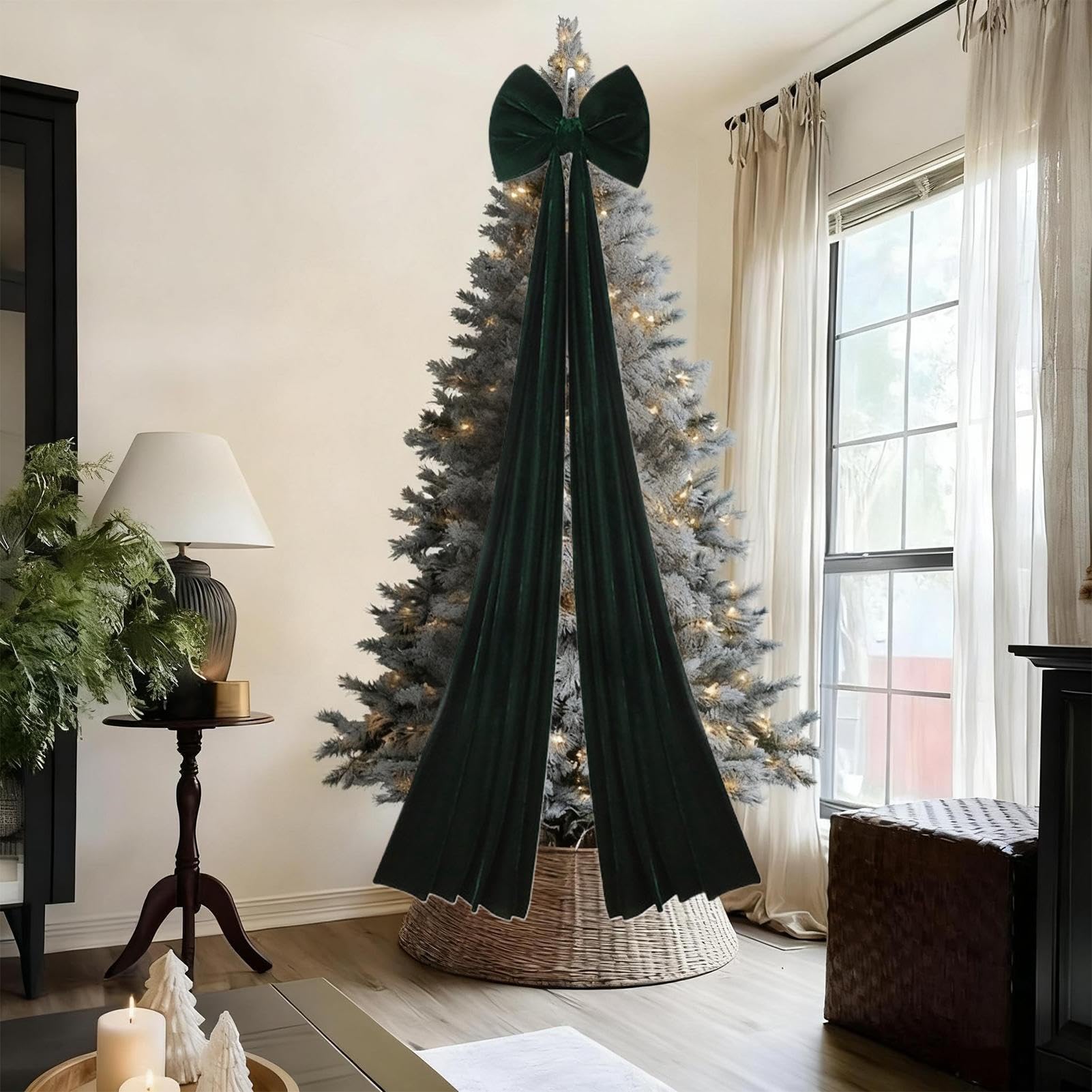 Lazo para Corona de Árbol de Navidad Extra | 2.0 m Decoración Estacional,Lazo De Terciopelo para Árbol Navideño Rústico - para Hogar Pared Chimenea Porche Oficina Fiesta Boda