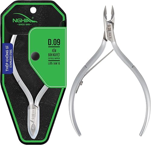 NGHIA Alicate de cutículas D-09 JAW 14  Acero inoxidable  Duradero y afilado  Diseño ergonómico  Chapado en gris  Ideal para salones y uso doméstico