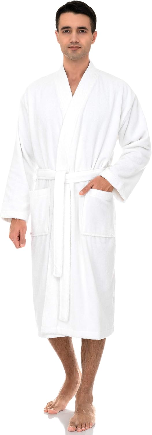 TowelSelections Mens Robe, 100% Cotton Terry Cloth Bathrobe, Soft Kimono Bath Robe for Men XS-4X 3X White