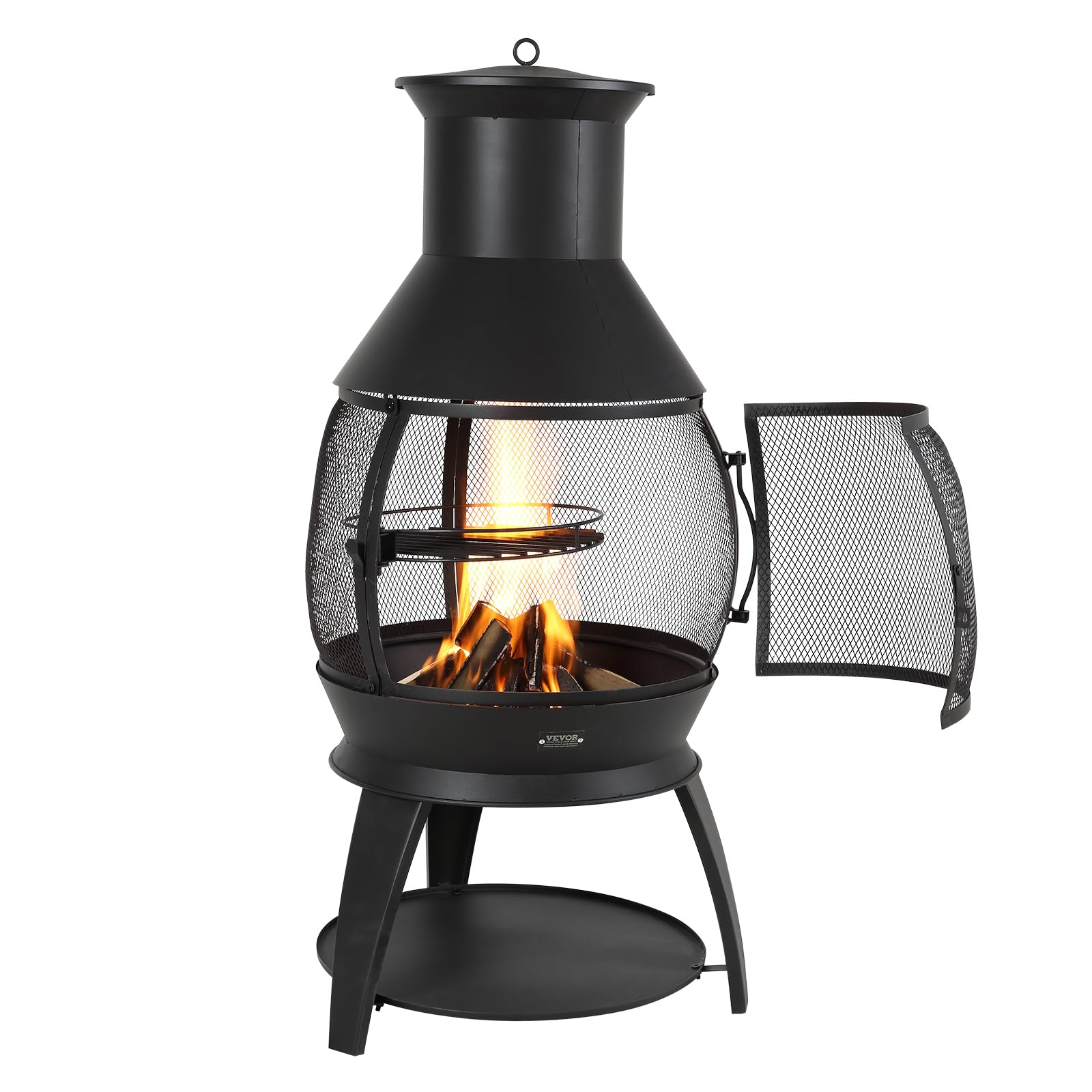 VEVOR Gartenkamin, φ500x1100mm Terrassenofen, Aztekenofen aus Eisen zum Grillen & Wärmen, Chimenea Feuerstelle mit Grillgitter, Kaminmantel & rostfreiem Kamindeckel, für Terrasse, Garten, Hinterhof