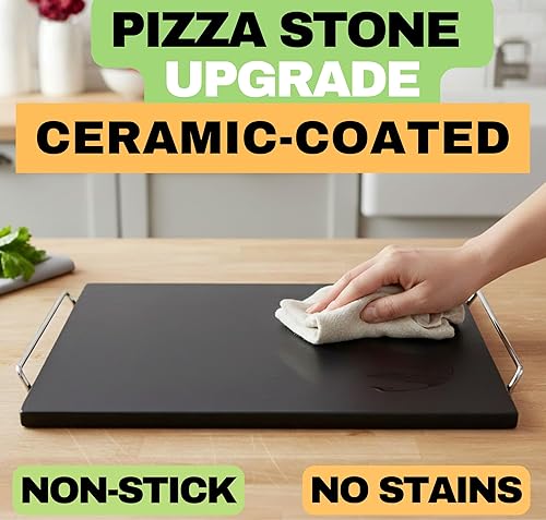 Miniatura 4 de Piedra de cerámica antiadherente para pizza fácil de limpiar, piedras para pizza con asas, cáscara de pizza, cortador de pizza, herramienta de masa