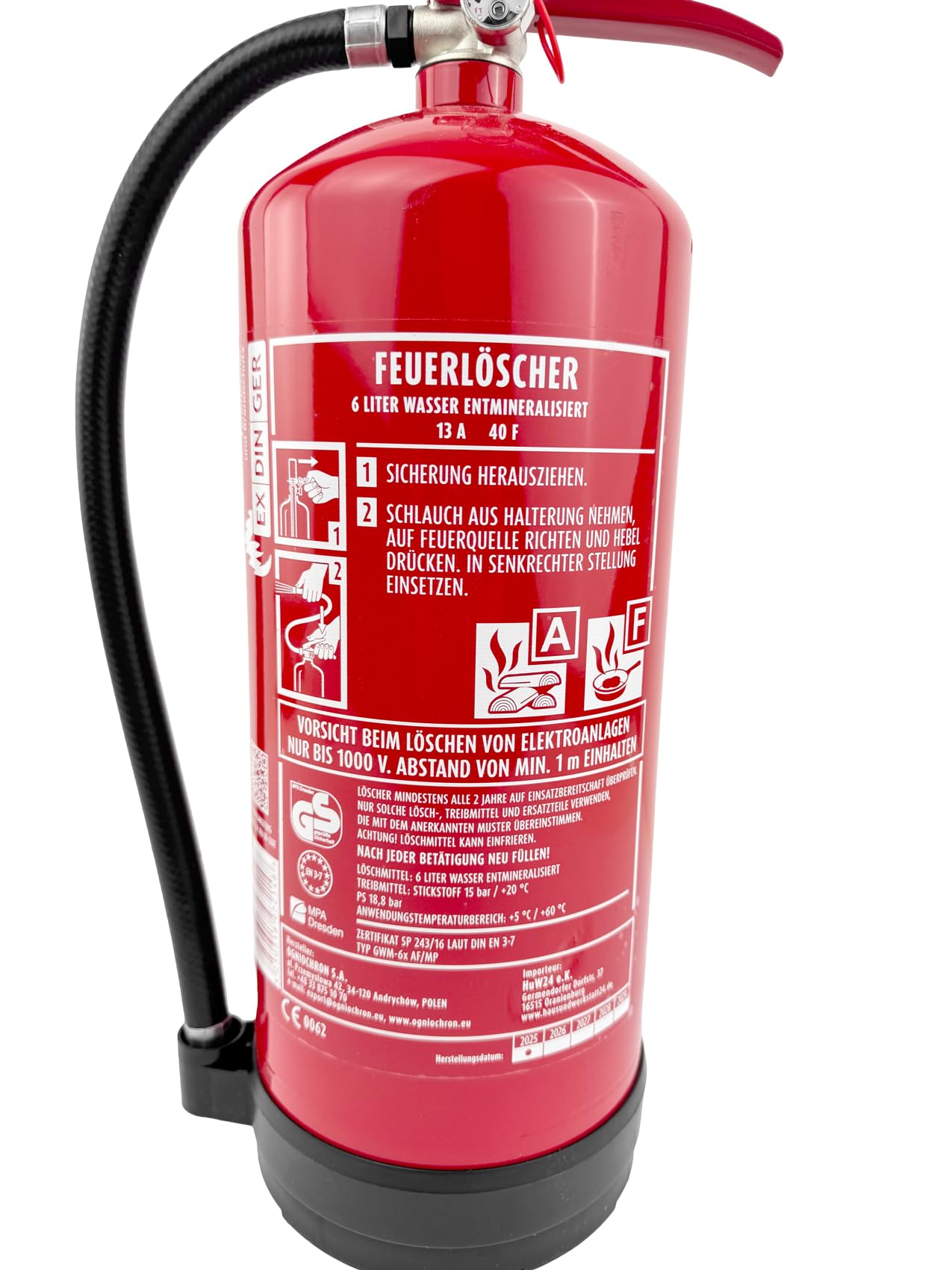 AF 6l Wassernebel-Feuerlöscher auch Fettbrände 4 Löscheinheiten (Dauerdrucklöscher GWM-6X aktueller Instandhaltungsnachweis)