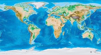 Gifts Delight Laminated 44x24 Poster World Map - Global Topography Bathymetry World Wall Mural