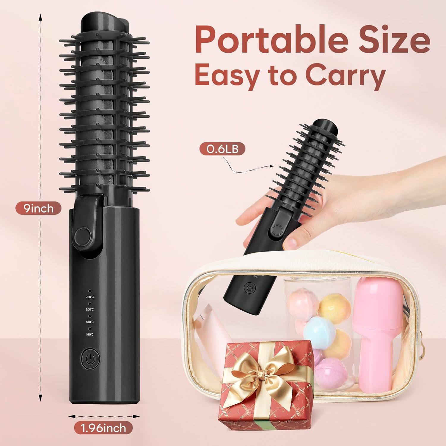 Cordless Curling Iron Brush with 10 Billion Negative Ions-3-in-1 Thermal Brush for Straight, Curly & Voluminous Styles-1.25 Inch Hair Wand for Long & Short Hair, Perfect for Travel (Black)