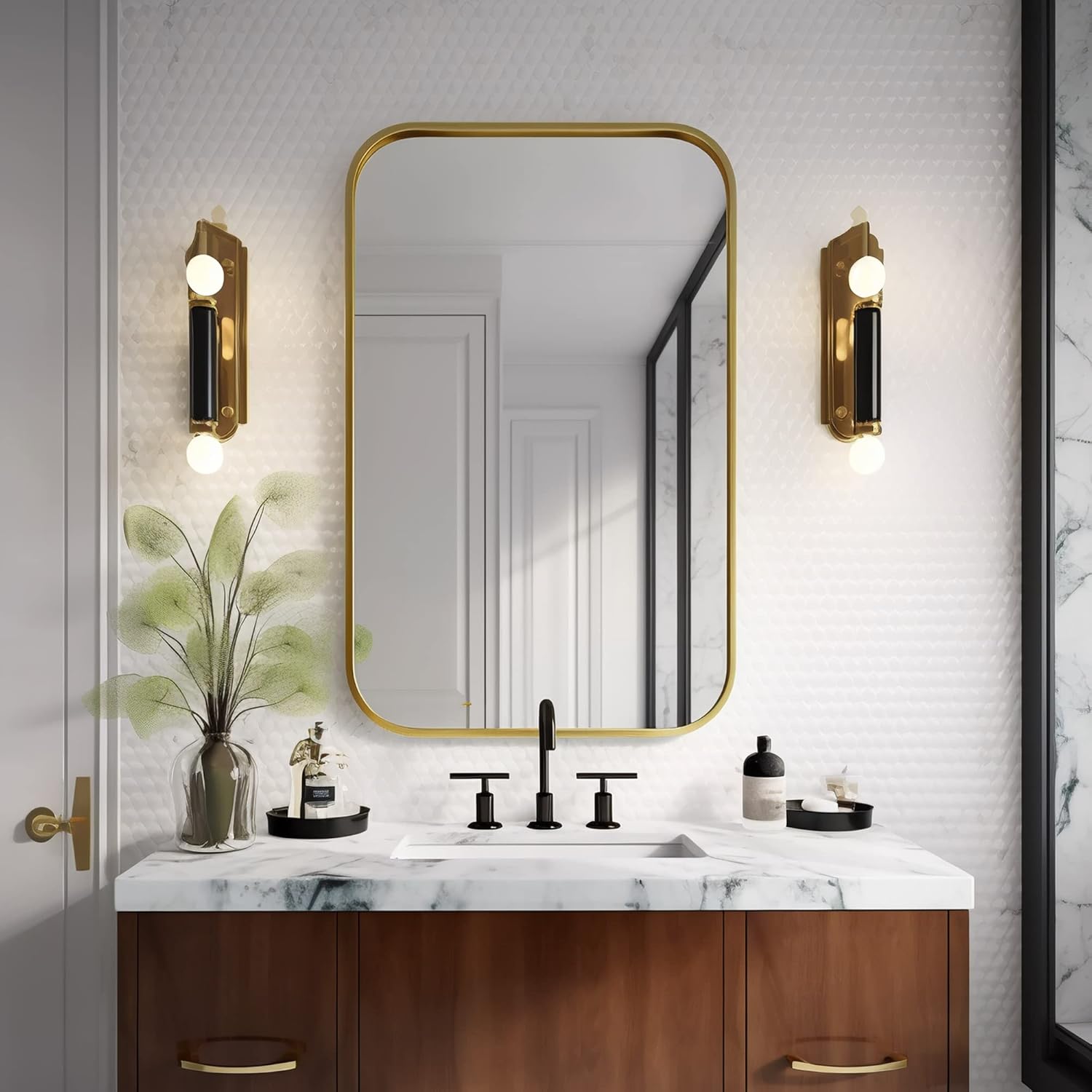 Beauty4U Round Edge Bathroom Mirror, 24"x36" Rectangular