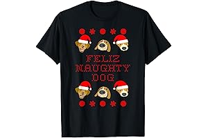 Feliz Naughty Dog Ugly Christmas Sweater-Style T-Shirt