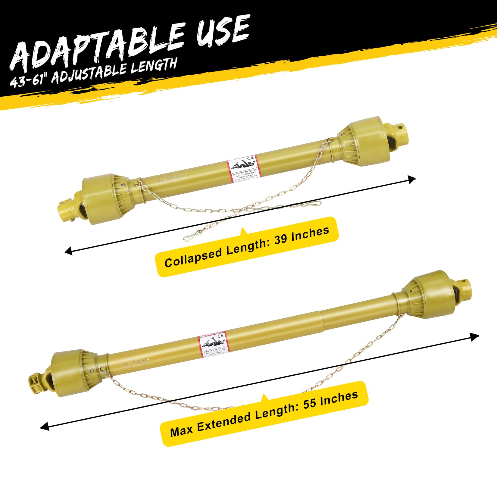 Arbre de transmission réglable pour tracteur, 1-3/8", 6 dents, avec tube télescopique, acier Q345, 540/1000 tr/min, arbre d'entraînement de tracteur pour appareils agricoles