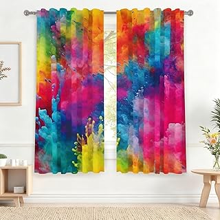 Renaiss 42 x 63 Inch Paint Splatter Curtains for Bedroom Fantasy Modern ...