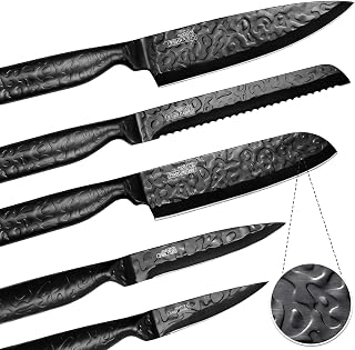 Meythway 𝐋𝐮𝐱𝐮𝐫𝐲 𝐁𝐥𝐚𝐜𝐤 𝐃𝐫𝐚𝐠𝐨𝐧 𝐒𝐜𝐚𝐥𝐞 Kitchen Knife Set, 5-Piece High Carbon Stainless Steel Knife Set with Enhanced Sharpness, Ergonomic Full Tang Design, Anti-Rust & Easy to Clean