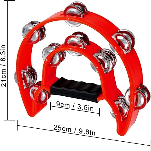 Miniatura 62 de EastRock Pandereta, pandereta de percusión de mano de metal Jingles - Pandereta de media luna para niños, adultos, KTV, fiesta rosa Halfmoon-1-PINK