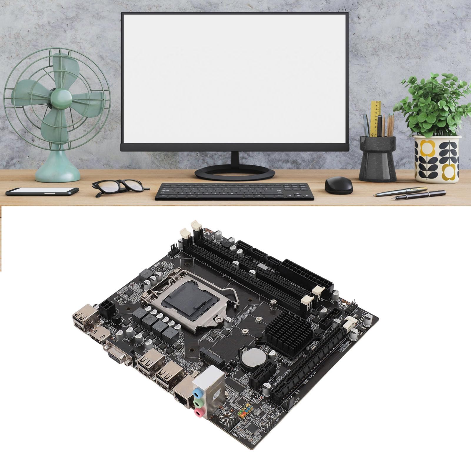 Dpofirs Placa Base H55 LGA 1156, para Core Generation I3 I5 I7, Placa Base de Servidor de PC, 2 × DDR3, Ranura para Tarjeta Gráfica PCIE X16, Placa Base de Computadora para Juegos