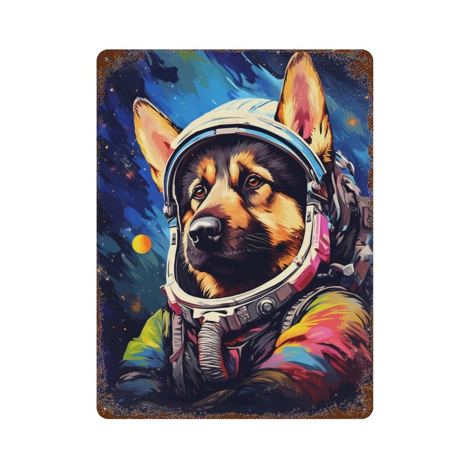 Garage Style Space Dog Explorer-72 Rust Effect Tin Sign 15.7"x11.8", Shabby Chic Decor for Bar And Workshop