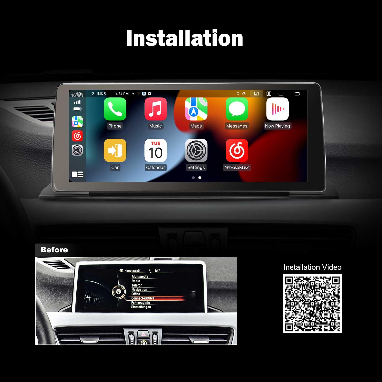 Android 16 Radio Coche 10,25" Qualcomm 8 Núcleos Estéreo 4GB RAM 64GB ROM para BMW X1 F48 (2016-2017) GPS Navegador Soporte CarPlay Android Auto Inalámbrico Dab+ USB WiFi 4G Bluetooth5.1 IDrive CANBus