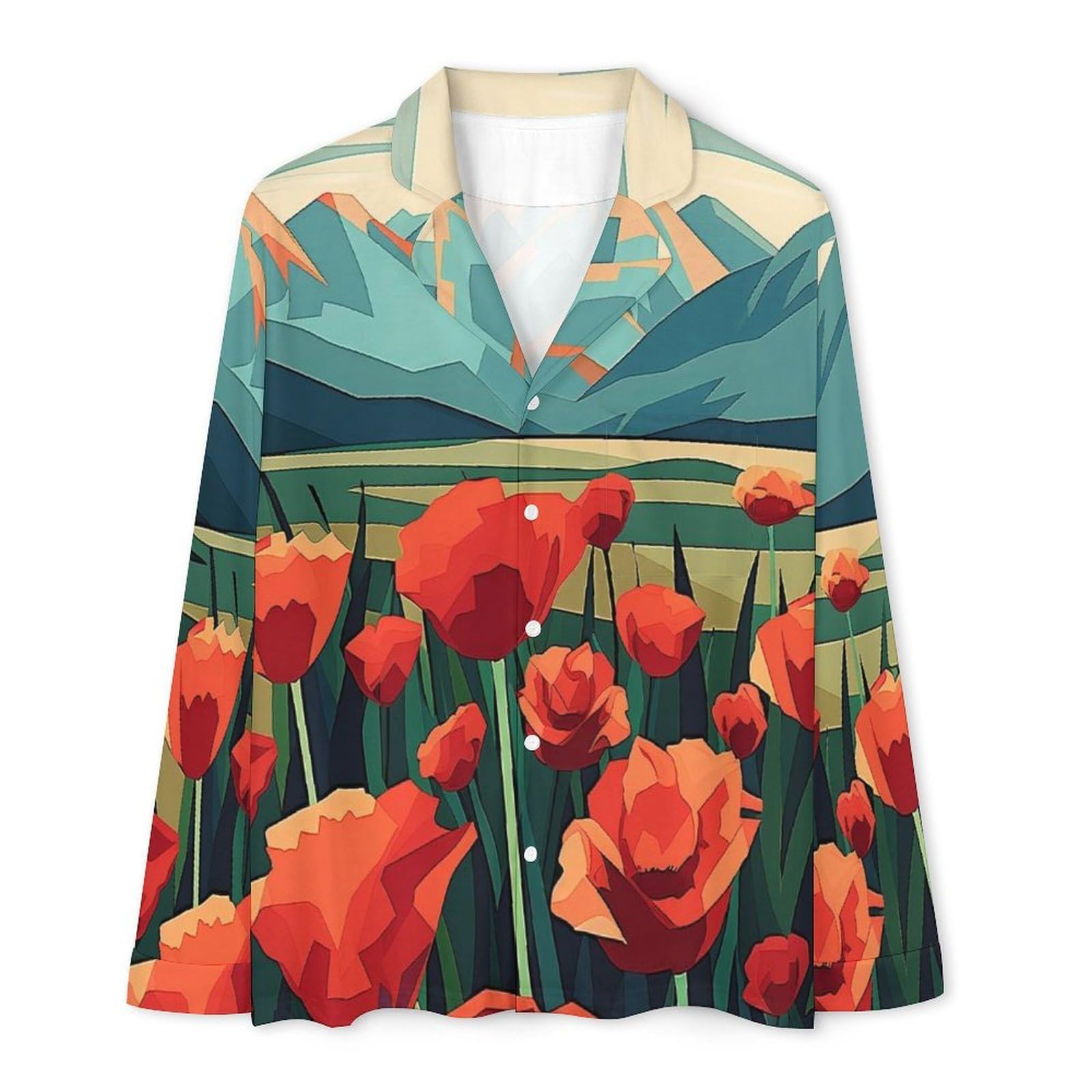 OLEETS Completo Pigiama da Uomo - Fiori Rossi Pigiama Invernale Pantaloni Top Caldo Autunnale Traspirante Morbido 2 Pezzi Casual Ampio