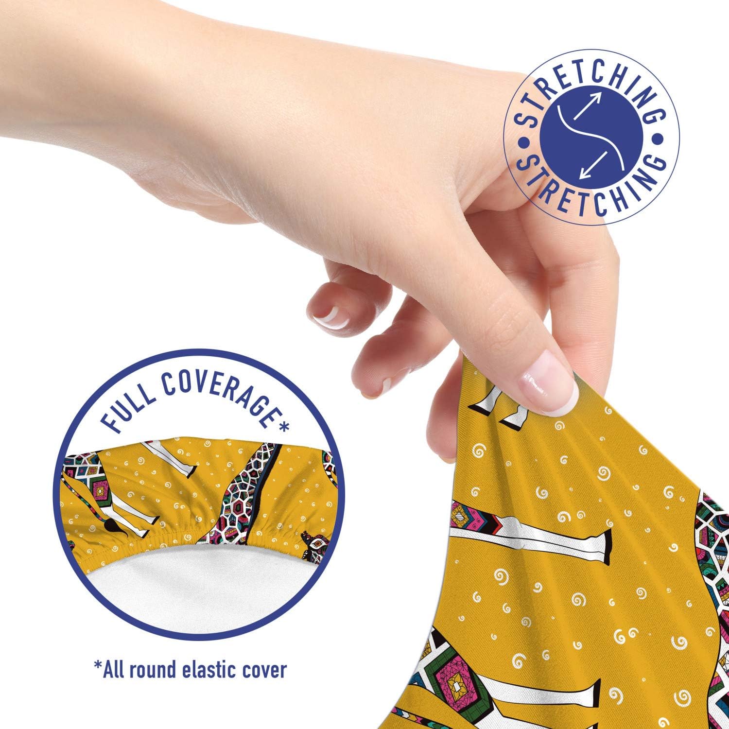 Ambesonne Giraffe Office Chair Slipcover, Ornamental Animal with Patterns on Yellow Color with Swirls, Protective Stretch Decorative Fabric Cover, Multicolor