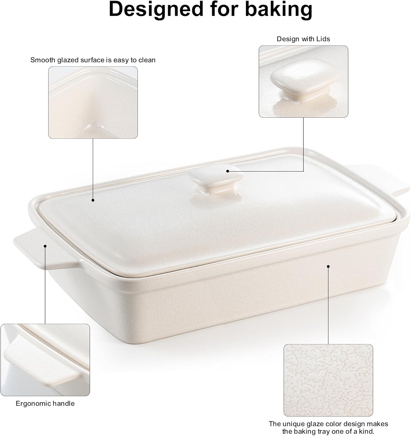 Casserole dish with Lid, 3.5 Quart Porcelain Baking Dish With Lid, Deep 13 x 9 Casserole Dishes for Oven with Lid, Rectangular Bakeware With Handle, Microwave, Oven Safe