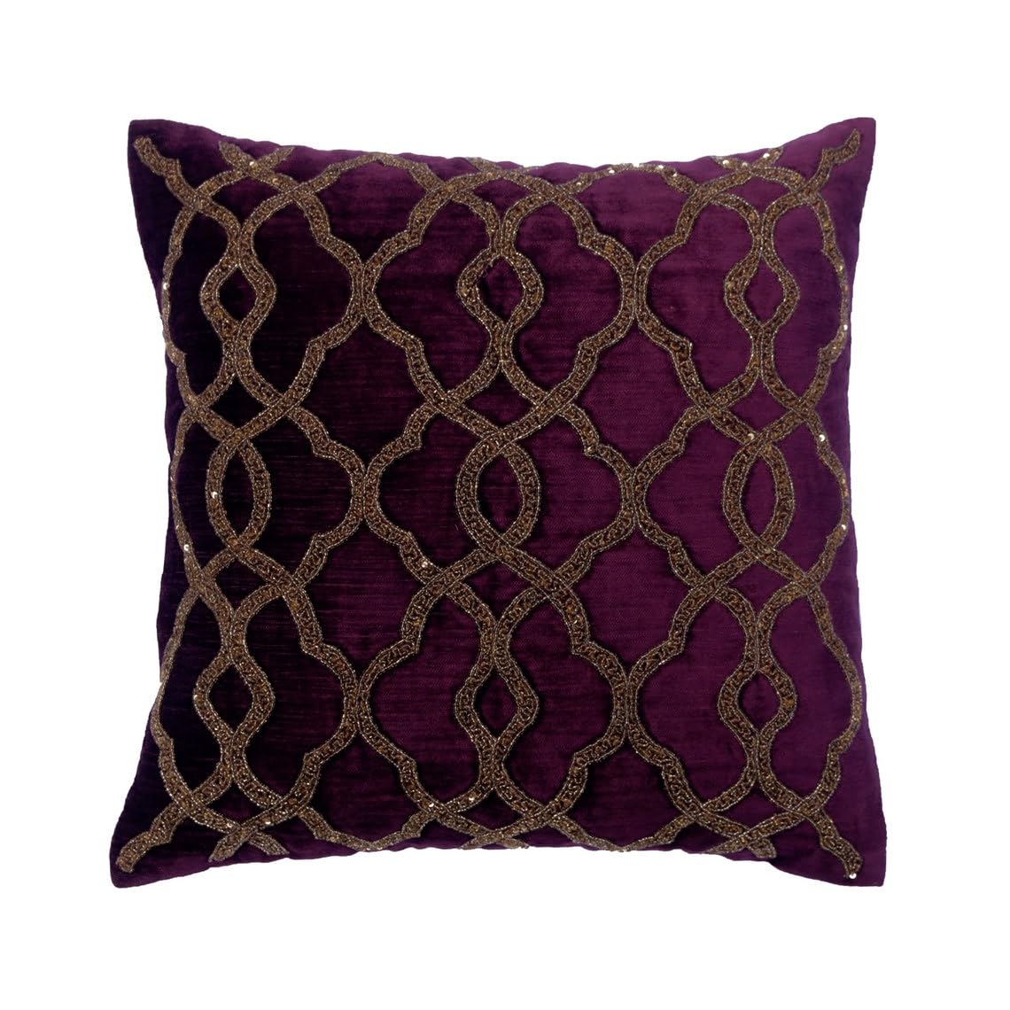 The HomeCentric Purple Euro Sham Pack of 2, 65x65 cm (26"x26"), Velvet Trellis & Lattice Beaded Square Throw Euro Pillow Sham Sofa, Geometric Pattern Art Deco Style Cushion Cover UK - Estrellas — image 1